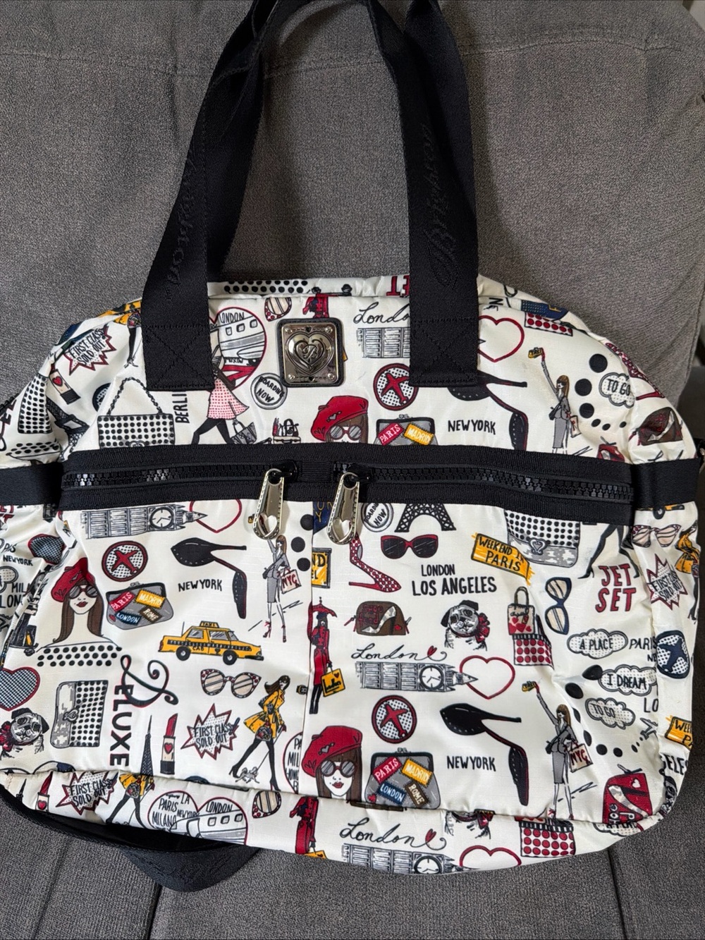 Brighton Around the  World Travel Tote Bag with Black Handles and Graphic